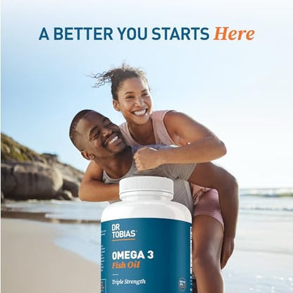 Dr. Tobias Omega 3 Fish Oil 2000mg Triple Strength with 800mg EPA 600mg DHA Per Serving | Fish Oil Omega 3 Supplements for Heart Brain & Immune Support - 90 Softgels (45 Servings)
