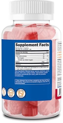 Nutricost Melatonin 10mg, 180 Gummies, Strawberry Flavored - Gluten Free, Non-GMO, No Corn Syrup - görsel 1