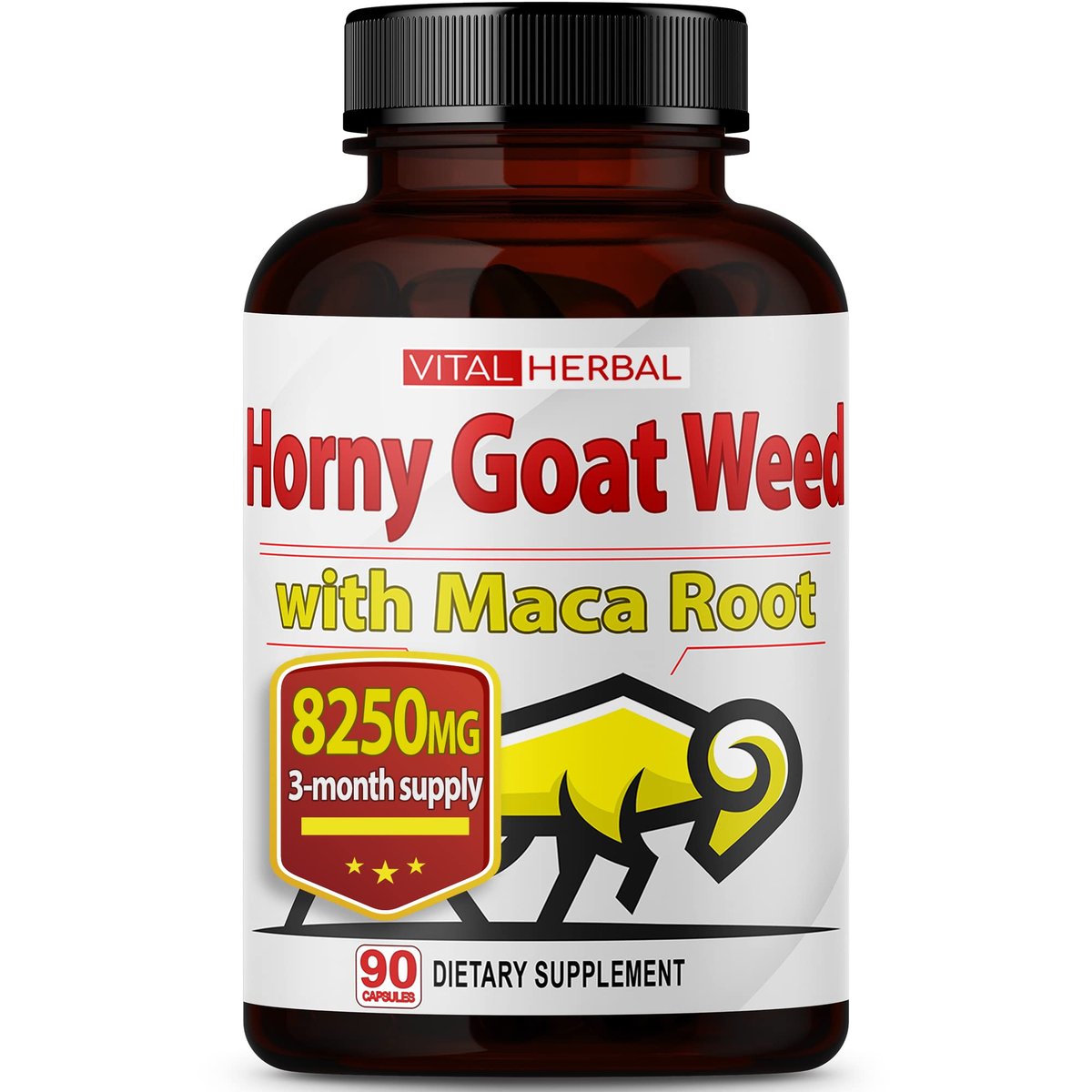 Vital Herbal Horny Goat Weed Capsules for Maximum Strength with Maca Root Tribulus Ashwagandha Tongkat Ali Panax Ginseng for Men Women, Boost Energy (90 Count) - görsel 7