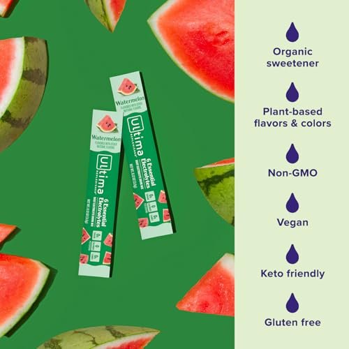 Ultima Replenisher Daily Electrolyte Powder – Watermelon, 20 Stickpacks – Zero Sugar Hydration Packets with 6 Electrolytes and Minerals – Sugar Free, Plant Based & Keto Friendly Drink Mix - görsel 2