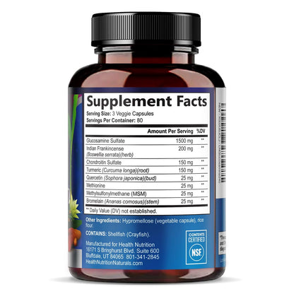 Glucosamine Chondroitin MSM Complex - 3X Strength Joint Support Supplement with Glucosamine Sulfate, Turmeric, Boswellia - For Cartilage, Mobility & Flexibility - Bottled in USA - 240 Capsules