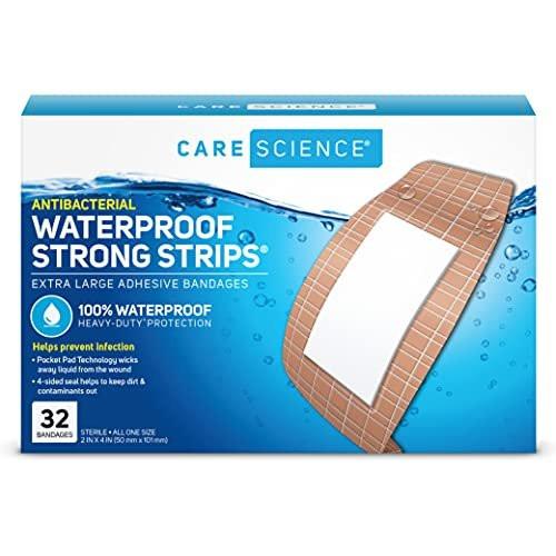 Care Science Waterproof Strong Strips Adhesive Bandages, Extra Large, 32 Count | 100% Waterproof, Heavy-Duty Protection, Helps Prevent Infection for First Aid and Wound Care - görsel 2