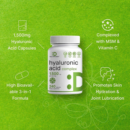 DEAL SUPPLEMENT Hyaluronic Acid Complex 1,500mg – 240 Capsules, with MSM & Vitamin C