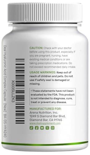 DEAL SUPPLEMENT Hyaluronic Acid Complex 1,500mg – 240 Capsules, with MSM & Vitamin C