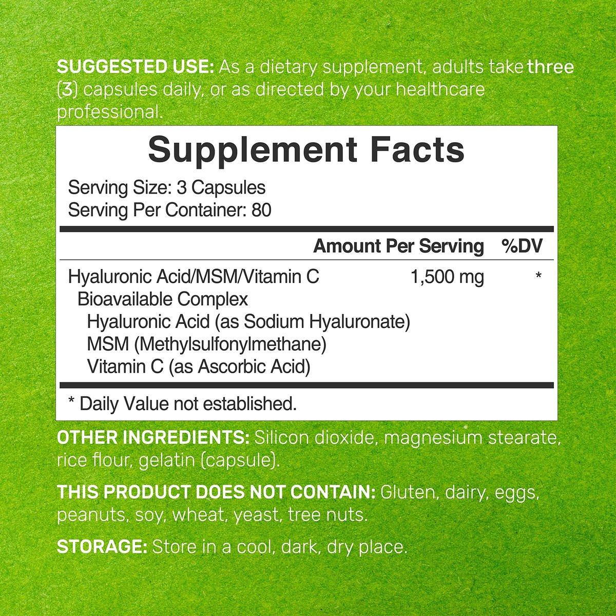 DEAL SUPPLEMENT Hyaluronic Acid Complex 1,500mg – 240 Capsules, with MSM & Vitamin C - görsel 3