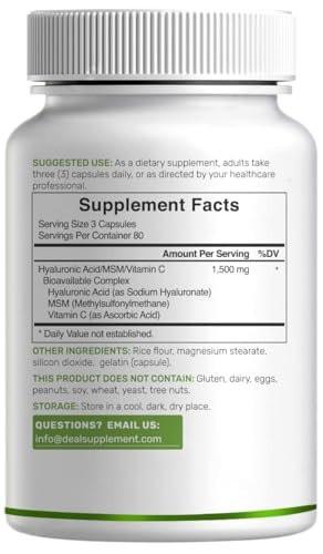DEAL SUPPLEMENT Hyaluronic Acid Complex 1,500mg – 240 Capsules, with MSM & Vitamin C - görsel 14