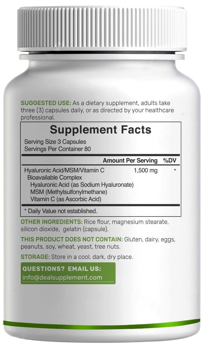 DEAL SUPPLEMENT Hyaluronic Acid Complex 1,500mg – 240 Capsules, with MSM & Vitamin C - görsel 13