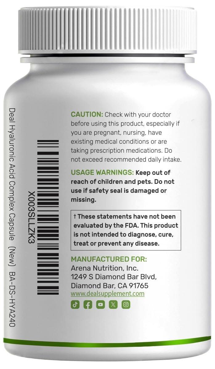 DEAL SUPPLEMENT Hyaluronic Acid Complex 1,500mg – 240 Capsules, with MSM & Vitamin C - görsel 15