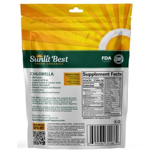 Sunlit Best USDA Organic Premium Chlorella Tablets 500 Tabs | 100% Pure Chlorella Superfood Supplement High in Protein, Chlorophyll, Vitamins, & Minerals | Supports Good Health, Wellbeing & Recovery - görsel 16