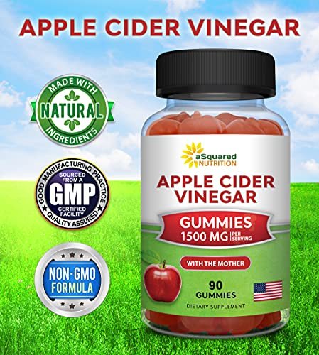 aSquared Nutrition Apple Cider Vinegar Gummies - 1500mg Per Serving - with The Mother - 90 ACV Gummies w/Vitamin B6 & B12, Folic Acid - Vegan Gummy Supplement Alternative to Capsules Pills & Drink - görsel 10
