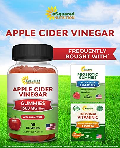 aSquared Nutrition Apple Cider Vinegar Gummies - 1500mg Per Serving - with The Mother - 90 ACV Gummies w/Vitamin B6 & B12, Folic Acid - Vegan Gummy Supplement Alternative to Capsules Pills & Drink - görsel 12