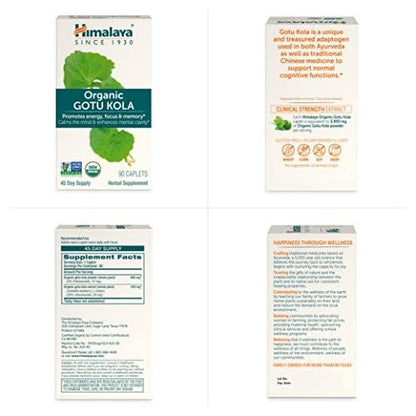 Himalaya Organic Gotu Kola, 45 Day Supply - Herbal Nootropic Supplement with Adaptogens for Energy, Focus, Memory, and Calming Relaxation - Vegan, Non-GMO, Gluten Free, 650 mg, 90 Caplets