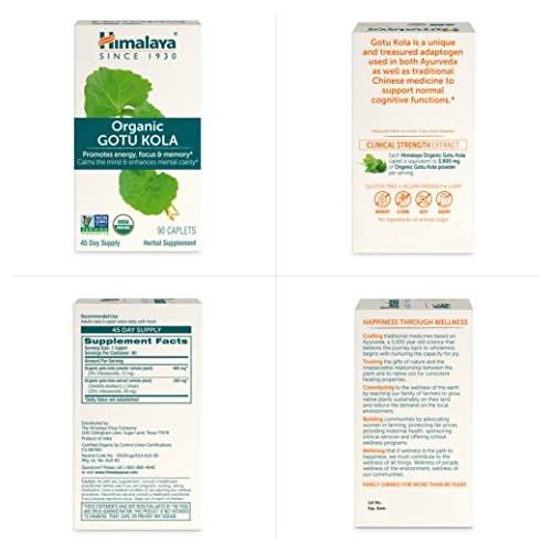 Himalaya Organic Gotu Kola, 45 Day Supply - Herbal Nootropic Supplement with Adaptogens for Energy, Focus, Memory, and Calming Relaxation - Vegan, Non-GMO, Gluten Free, 650 mg, 90 Caplets - görsel 2