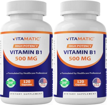 Vitamatic Vitamin B1 (Thiamine) 500mg – 2 Pack (240 Capsules Total)