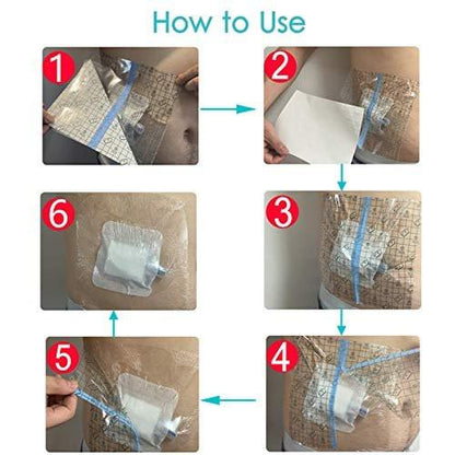Hola Health Waterproof Shower Cover Shields for Dialysis Port Picc Line Chest Catheter PD Peritoneal Dialysis Chemo Port Feeding Tube Shower Protector 8" x 8" (Pack of 25)
