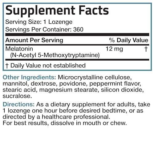 Bronson Melatonin 12mg Fast Dissolve Nighttime Sleep Aid Support & Relaxation Support, 360 Peppermint Vegetarian Lozenges - görsel 7