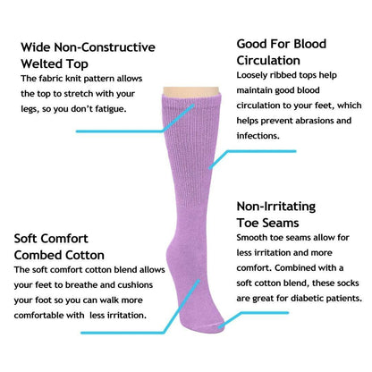 Falari Women Diabetic Socks – Diabetes Edema & Circulatory Loose Fitting Cotton Crew Socks, 6 Pairs (Assorted, 9-11)