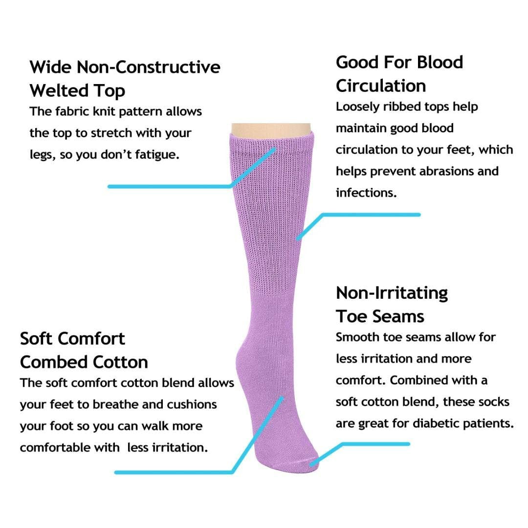 Falari Women Diabetic Socks – Diabetes Edema & Circulatory Loose Fitting Cotton Crew Socks, 6 Pairs (Assorted, 9-11) - görsel 2