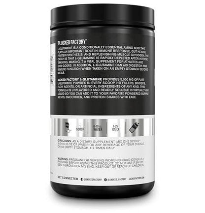 Jacked Factory L-Glutamine Powder 100 Servings - Vegan Fermented L Glutamine Supplement for Post Workout Muscle Recovery, Immunity, Digestive Health | No Artificial Filler - Unflavored