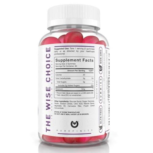 PUREFINITY Melatonin Gummies 5mg for Kids – Each Delicious Gummy is 2.5mg (2 Per Serving) for Easily Customizing Your Night, Gluten Free, Non-GMO, Vegan, 120 Count