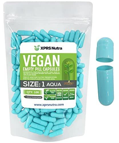 XPRS Nutra Size 1 Empty Capsules - 100 Count Empty Vegan Capsules - Vegetarian Pills - DIY Vegetable Capsule Filling- Veggie Pill Caps for Do-It-Yourself Supplements (Aqua) - görsel 2