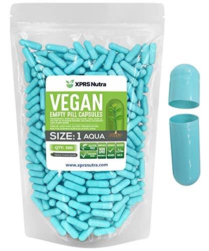 XPRS Nutra Size 1 Empty Capsules - 500 Count Empty Vegan Capsules - Vegetarian Pills DIY Vegetable Capsule Filling- Veggie Pill Caps for Do-It-Yourself Supplements (Aqua) - görsel 2