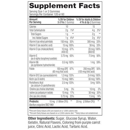OLLY Kids Multivitamin & Probiotic Gummy, Digestive Support, Vitamins A, D, C, E, B, Zinc, Chewable Supplement, Berry Flavor, 60 Day Supply - 120 Count