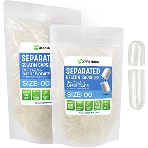 XPRS Nutra Gelatin Size 00 Separated Capsules - 1000 Count Gelatin Empty Capsules Separated in Bags - Pill Capsules DIY - görsel 1
