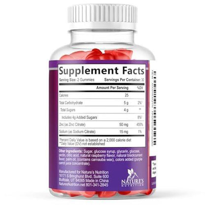 Zinc Gummies - 50mg Zinc Per Serving Immune Skin & Bone Support Health Gummy - Premium Antioxidant Chewable, High Absorption Vegan, Best Supplements Vitamin for Adults, Tasty Berry Flavor, 120 Gummies