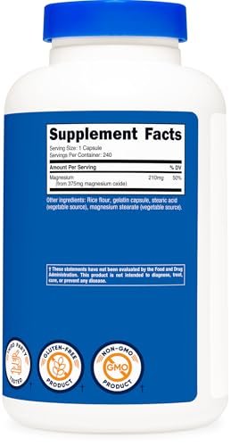 Nutricost Magnesium Oxide 375mg, 240 Capsules - 210mg of Magnesium, Non-GMO, Gluten Free - görsel 1