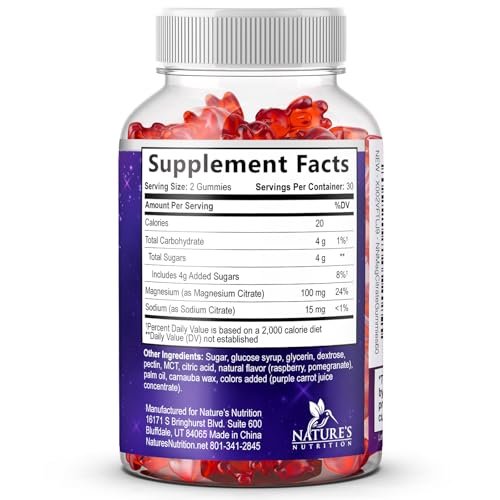 Magnesium Citrate Gummies - High Absorption Magnesium Citrate Gummy Supplement - Natural Bone, Nerve, Muscle, Calm, & Relaxation Support for Adults - Raspberry Flavor, Gluten Free, Vegan - 60 Gummies - görsel 9
