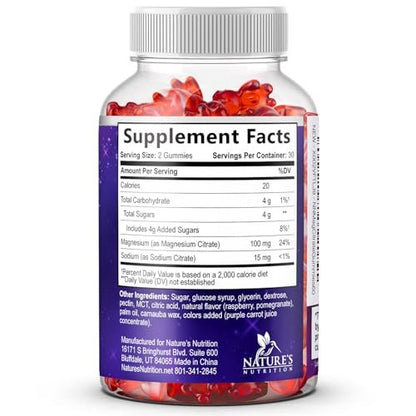 Magnesium Citrate Gummies - High Absorption Magnesium Citrate Gummy Supplement - Natural Bone, Nerve, Muscle, Calm, & Relaxation Support for Adults - Raspberry Flavor, Gluten Free, Vegan - 60 Gummies