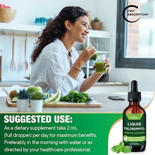 NEW AGE Chlorophyll Liquid Drops - Natural Concentrate – Energy Booster, Digestion and Immune System Supports, Internal Deodorant, Liver Function - (2 Fl Oz (Pack of 1)) - görsel 4