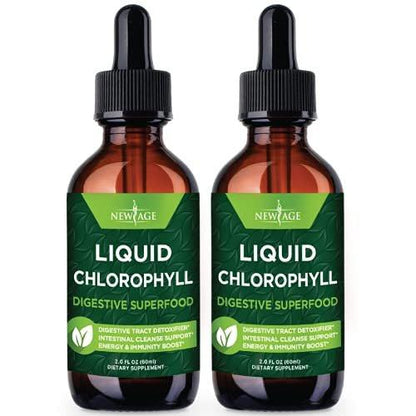 NEW AGE Chlorophyll Liquid Drops - Natural Concentrate – Energy Booster, Digestion and Immune System Supports, Internal Deodorant, Liver Function - (2 Fl Oz (Pack of 2))