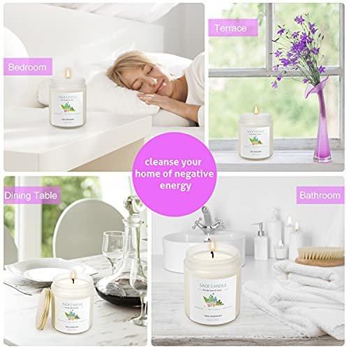 Sage Candle for Cleansing House, 8Oz 45 Hrs Soy Wax Sage Scented Candles for Home Scented Candle, for House Energy Cleansing, Banishing Negative Energy, Purification and Healing, Women Gifts - görsel 5