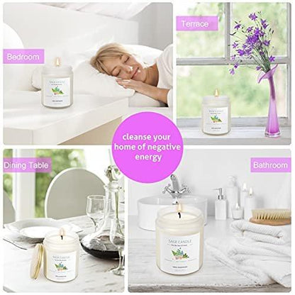 Sage Candle for Cleansing House, 8Oz 45 Hrs Soy Wax Sage Scented Candles for Home Scented Candle, for House Energy Cleansing, Banishing Negative Energy, Purification and Healing, Women Gifts