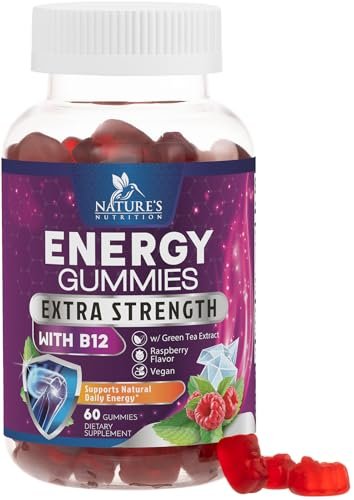 Energy Gummies - Vitamin B12 1000 mcg Per Serving - Daily Energy Chews with Natural Caffeine from Green Tea, Berry Flavored B12 Gummy Exercise Supplement for Running Cycling & Sports - 60 Gummies - görsel 2