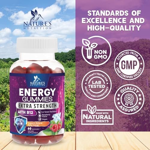Energy Gummies - Vitamin B12 1000 mcg Per Serving - Daily Energy Chews with Natural Caffeine from Green Tea, Berry Flavored B12 Gummy Exercise Supplement for Running Cycling & Sports - 60 Gummies - görsel 8