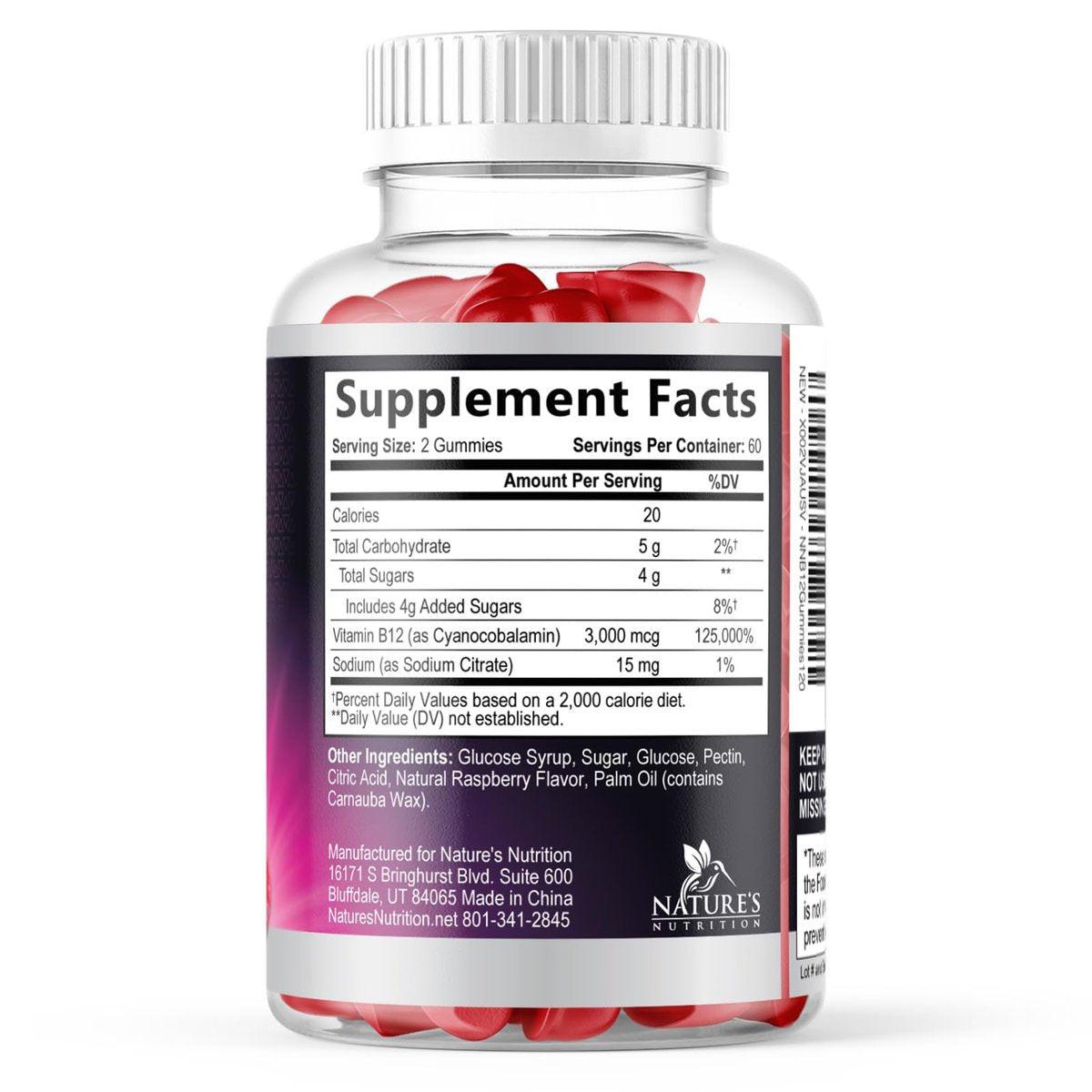 Vitamin B12 Gummies - 3000 mcg per Serving Extra Strength Energy B12 Gummy for Metabolism & Immune Support - Chewable Dietary B-12 Supplements, Natural Caffeine Free Gummy, Berry Flavor - 120 Gummies - görsel 13