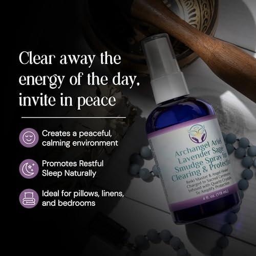 Lavender Sage Smudge Spray - Archangel Ariel Sage Mist, Energy Clearing and Protection, Smokeless, Reiki Charged Aromatherapy, Bed, Room and Pillow Spray Scent with Essential Oil & Quartz, 4 oz - görsel 9