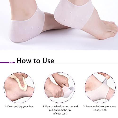 Silicone Heel Protectors, 2 Pairs Gel Pads Cushion for Blister Prevention, Achilles Tendinitis, Dry Cracked Heels, Plantar Fasciitis Inserts, Breathable Cups for Pain Relief, Men and Women - görsel 6