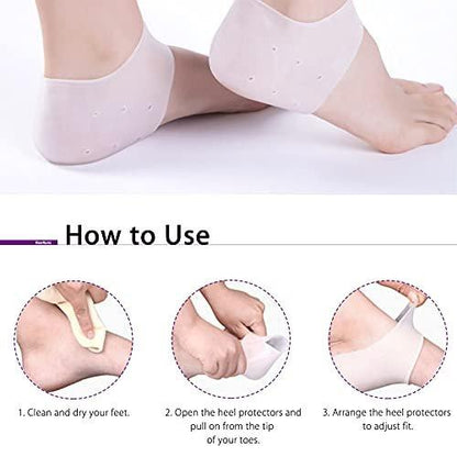 Silicone Heel Protectors, 2 Pairs Gel Pads Cushion for Blister Prevention, Achilles Tendinitis, Dry Cracked Heels, Plantar Fasciitis Inserts, Breathable Cups for Pain Relief, Men and Women