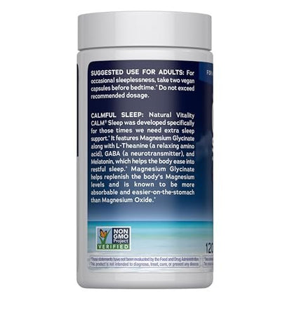 Natural Vitality Calm Sleep Capsules | Magnesium with Melatonin, L-Theanine & GABA Supplement | for a Good Night's Sleep | Non-GMO, Gluten Free & Vegan | 120 Count