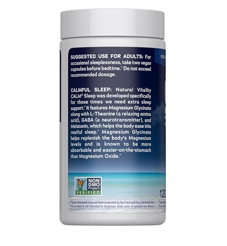 Natural Vitality Calm Sleep Capsules | Magnesium with Melatonin, L-Theanine & GABA Supplement | for a Good Night's Sleep | Non-GMO, Gluten Free & Vegan | 120 Count - görsel 3