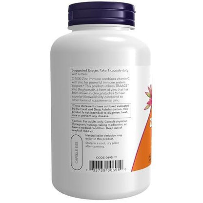 NOW Foods Supplements, C-1000 & Zinc Immune, Seasonal Support Formula*, Antioxidant Protection*, 180 Veg Capsules