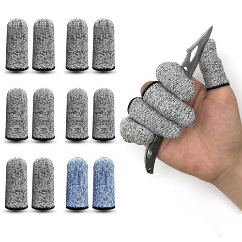 QISLOA 12 PCS Cut Resistant Finger Cots Protector Finger Sleeve Protectors Reusable Finger Guards Finger Covers Protection Cots for Kitchen, Work, Sculpture, Anti-Slip, Reusable, Gloves Life Extender - görsel 8