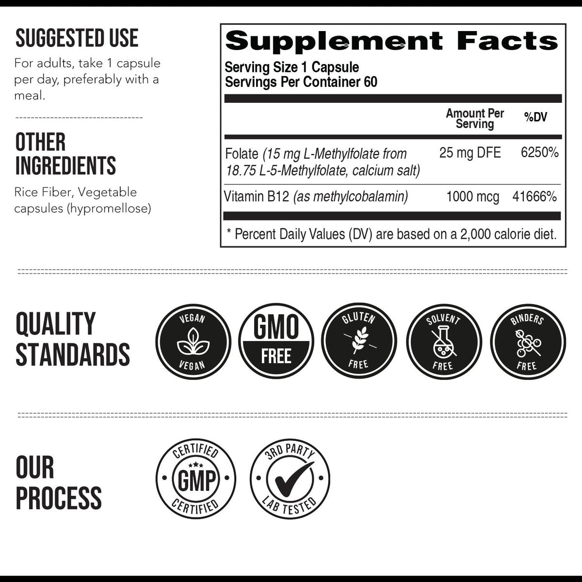 L Methyl Folate 15mg Plus Methyl B12 Cofactor – High Potency, Active 5-MTHF Form - Supports Mood, Methylation, Cognition – Bioactive Forms of Vitamin B9 & B12 (60 Capsules – 60 Servings) - görsel 7