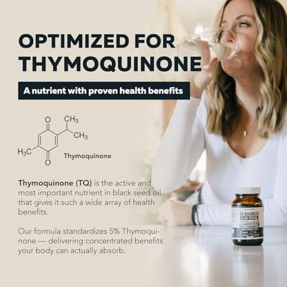 Black Seed Oil Softgels | 5% Thymoquinone - TQ-Advanced® | High Potency - 500 mg per Capsule - 15:1 Concentrate from Nigella Sativa Extract, Raw Form, Vegan Formula, Glass Bottle (60 Softgels)