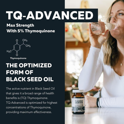 Black Seed Oil Softgels | 5% Thymoquinone - TQ-Advanced® | High Potency - 500 mg per Capsule - 15:1 Concentrate from Nigella Sativa Extract, Raw Form, Vegan Formula, Glass Bottle (60 Softgels)