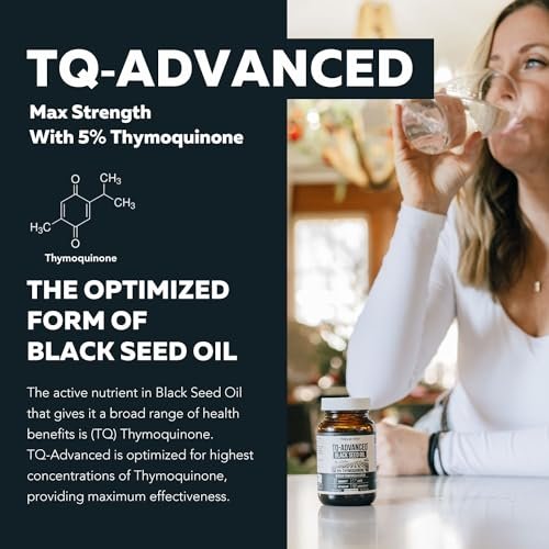 Black Seed Oil Softgels | 5% Thymoquinone - TQ-Advanced® | High Potency - 500 mg per Capsule - 15:1 Concentrate from Nigella Sativa Extract, Raw Form, Vegan Formula, Glass Bottle (60 Softgels) - görsel 4